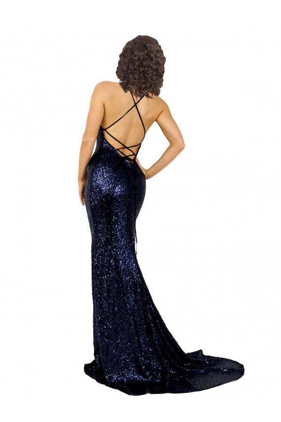 Sleeveless Dark Navy Low Back Mermaid V-Neck Formal Evening Gown / Prom Dress / Bridesmaid Dress Mississauga
