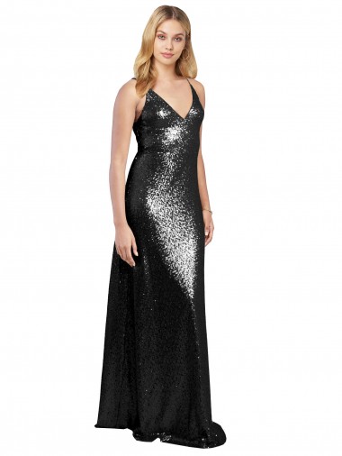 Sleeveless Black V-Back A-Line Spaghetti Straps Formal Evening Gown / Prom Dress / Bridesmaid Dress Mississauga
