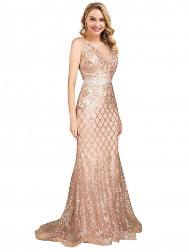 Sleeveless Rose Gold V-Back Mermaid V-Neck Formal Plus Size Evening Gown / Prom Dress / Bridesmaid Dress Mississauga