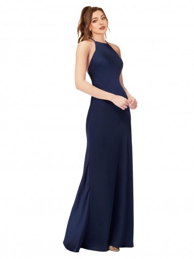 Sleeveless Sapphire Criss Cross Back Sheath High Neck Formal Evening Gown / Prom Dress / Bridesmaid Dress Mississauga