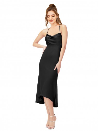 Sleeveless Black Criss Cross Back Sheath Cowl Neck High Low Evening Gown / Prom Dress / Bridesmaid Dress Mississauga
