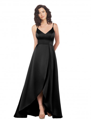 Sleeveless Black Low Back A-Line V-Neck High Low Evening Gown / Prom Dress / Bridesmaid Dress Mississauga