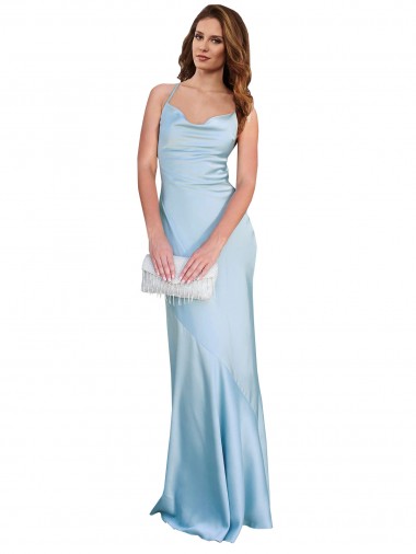 Sleeveless Light Sky Blue Criss Cross Open Back Sheath Cowl Neck Formal Evening Gown / Prom Dress / Bridesmaid Dress Mississauga