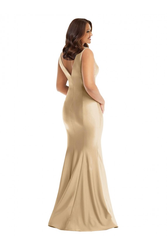 Sleeveless Soft Gold V-Back Mermaid V-Neck Formal Plus Size Evening Gown / Prom Dress / Bridesmaid Dress Mississauga