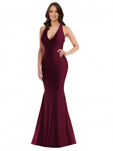 Sleeveless Burgundy Open Back Mermaid V-Neck Formal Plus Size Evening Gown / Prom Dress / Bridesmaid Dress Mississauga