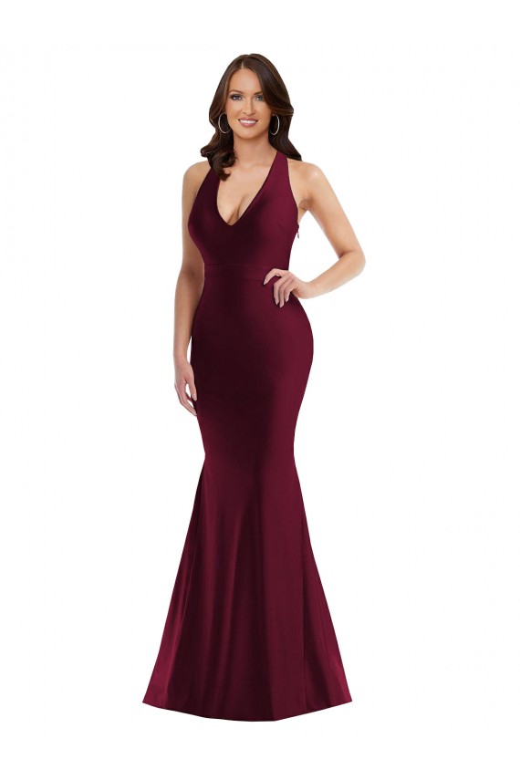 Sleeveless Burgundy Open Back Mermaid V-Neck Formal Plus Size Evening Gown / Prom Dress / Bridesmaid Dress Mississauga