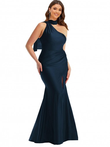Sleeveless Dark Navy Mermaid One Shoulder Formal Plus Size Evening Gown / Prom Dress / Bridesmaid Dress Mississauga