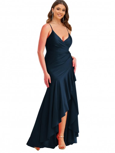 Sleeveless Dark Navy Mermaid Spaghetti Straps High Low Plus Size Evening Gown / Prom Dress / Bridesmaid Dress Mississauga