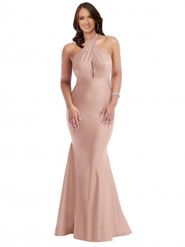 Sleeveless Dusty Pink Open Back Mermaid Halter Neck Formal Plus Size Evening Gown / Prom Dress / Bridesmaid Dress Mississauga