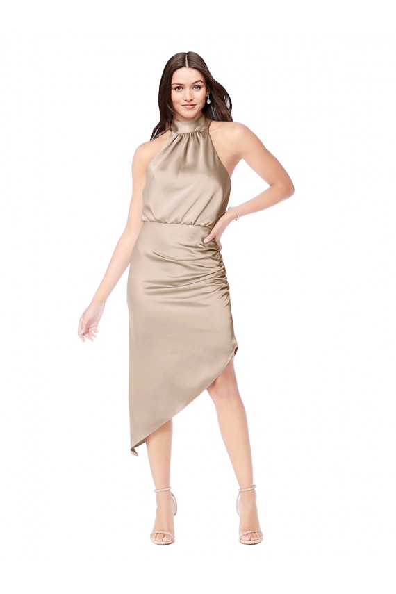 Sleeveless Champagne Pink A-Line Halter Neck High Low Prom Dress / Bridesmaid Dress Mississauga