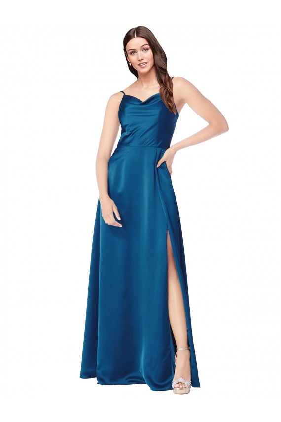 Sleeveless Peacock Blue Low Back A-Line Spaghetti Straps Formal Evening Gown / Prom Dress / Bridesmaid Dress Mississauga