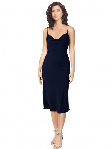 Sleeveless Dark Navy Criss Cross Open Back A-Line Spaghetti Straps Formal Evening Gown / Prom Dress / Bridesmaid Dress Mississauga