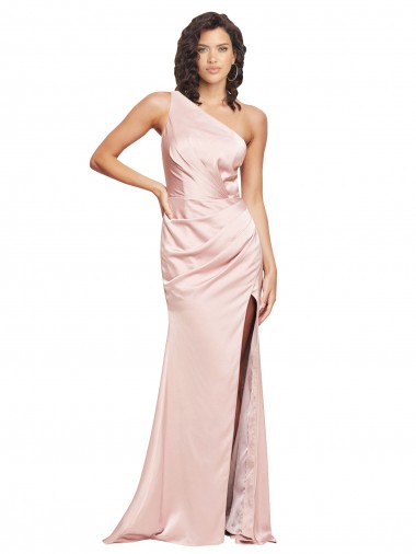 Sleeveless Pink Low Back Sheath Silk like Satin One Shoulder Formal Evening Gown / Prom Dress / Bridesmaid Dress Mississauga