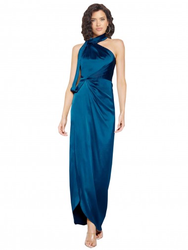Sleeveless Peacock Blue Sheath Halter Neck Formal Evening Gown / Prom Dress / Bridesmaid Dress Mississauga