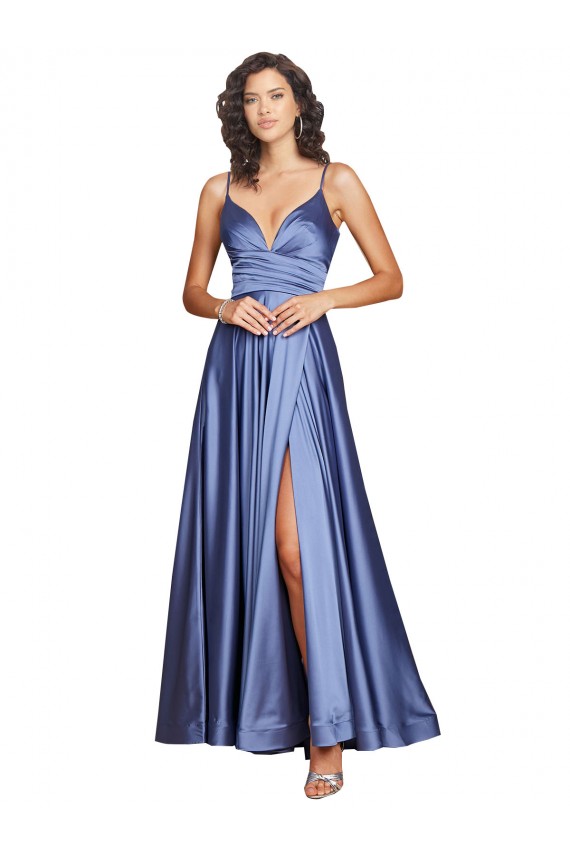 Sleeveless French Blue Low Back A-Line Spaghetti Straps Black Tie Evening Gown / Prom Dress / Bridesmaid Dress Mississauga