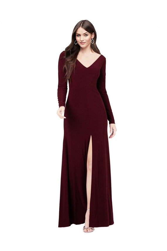Long Sleeves Burgundy Gold V-Back Sheath V-Neck Prom Dress / Bridesmaid Dress Mississauga