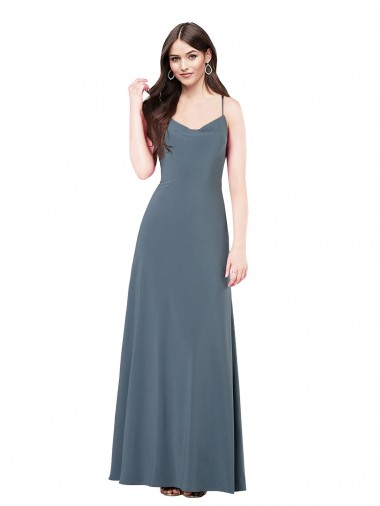 Sleeveless Slate Grey Low Back A-Line V-Neck Prom Dress / Bridesmaid Dress Mississauga
