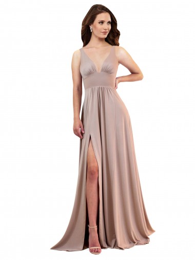 Sleeveless Dusty Pink Low Back A-Line V-Neck Black Tie Evening Gown / Prom Dress / Bridesmaid Dress Mississauga