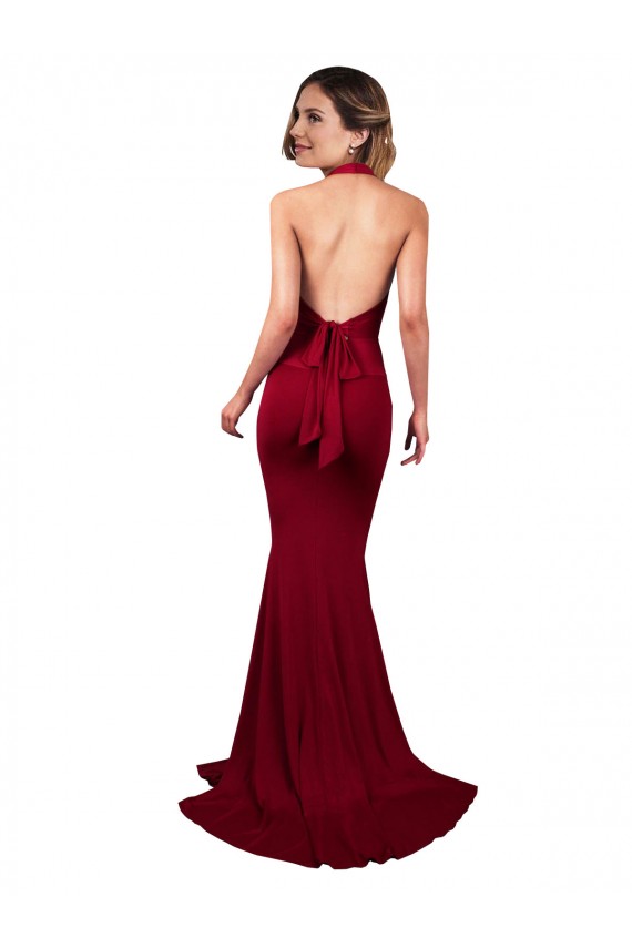 Sleeveless Burgundy Open Back Mermaid Halter Neck Formal Evening Gown / Prom Dress / Bridesmaid Dress Mississauga