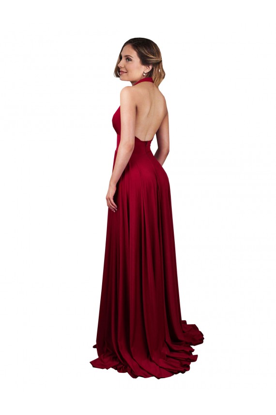 Sleeveless Burgundy Open Back A-Line Halter Neck Black Tie Evening Gown / Prom Dress / Bridesmaid Dress Mississauga