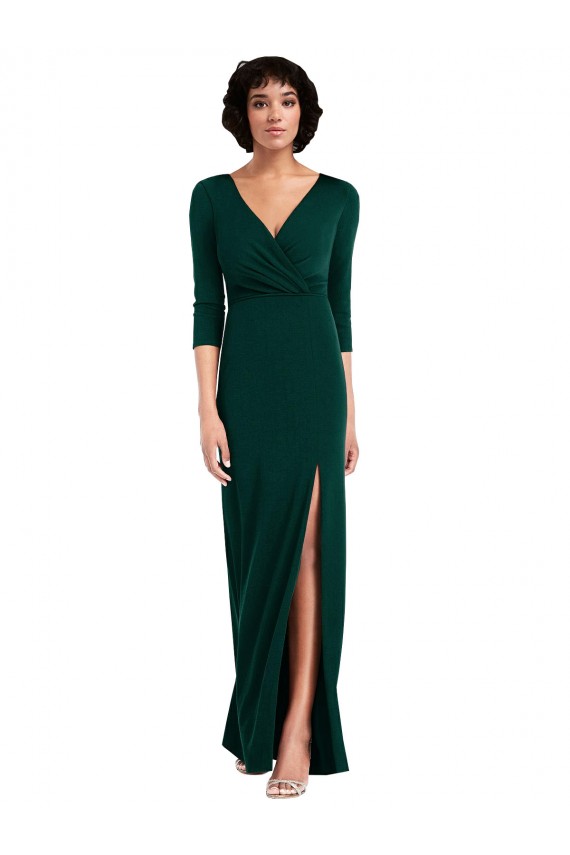 Long Sleeves Dark Green V-Back Trumpet V-Neck Formal Evening Gown / Prom Dress / Bridesmaid Dress Mississauga