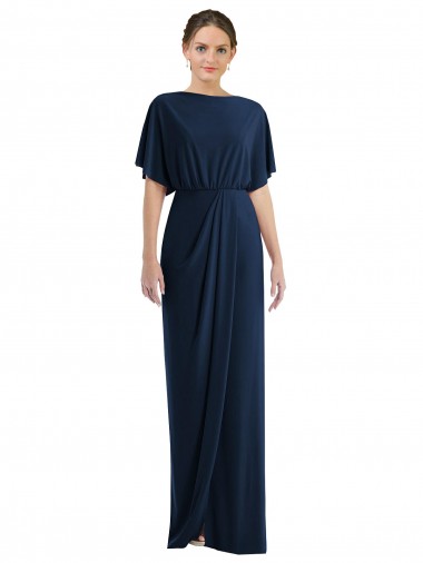 Short Sleeves Dark Navy Open Back Sheath Bateau Neck Semi Formal Evening Dress / Prom Dress / Bridesmaid Dress Mississauga