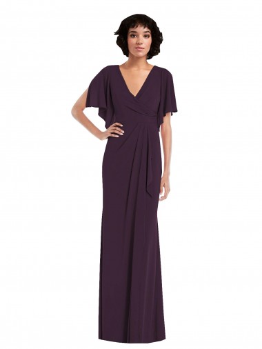 Split Sleeves Grape Sheath V-Neck Formal Evening Gown / Prom Dress / Bridesmaid Dress Mississauga