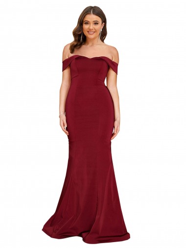 Sleeveless Burgundy Mermaid Off the Shoulder Formal Plus Size Evening Gown / Prom Dress / Bridesmaid Dress Mississauga