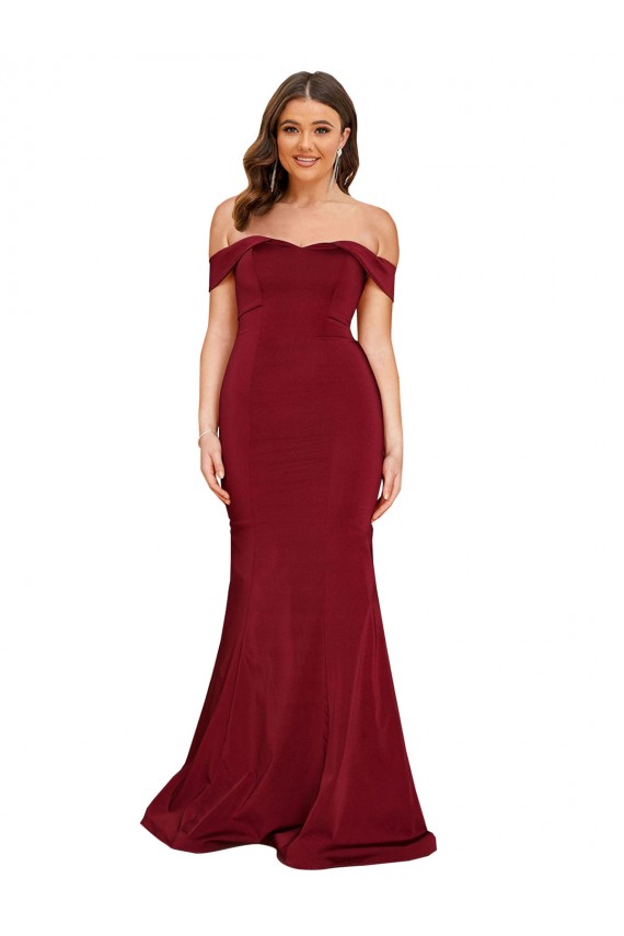 Sleeveless Burgundy Mermaid Off the Shoulder Formal Plus Size Evening Gown / Prom Dress / Bridesmaid Dress Mississauga