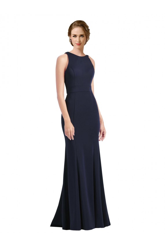 Sleeveless Dark Navy Keyhole Back Sheath Scoop Neck Black Tie Prom Dress / Bridesmaid Dress Mississauga