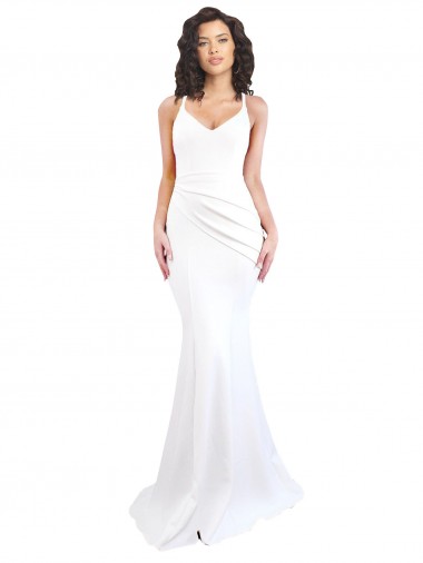 Sleeveless White Low Back Mermaid Spaghetti Straps Black Tie Evening Gown / Prom Dress / Bridesmaid Dress Mississauga