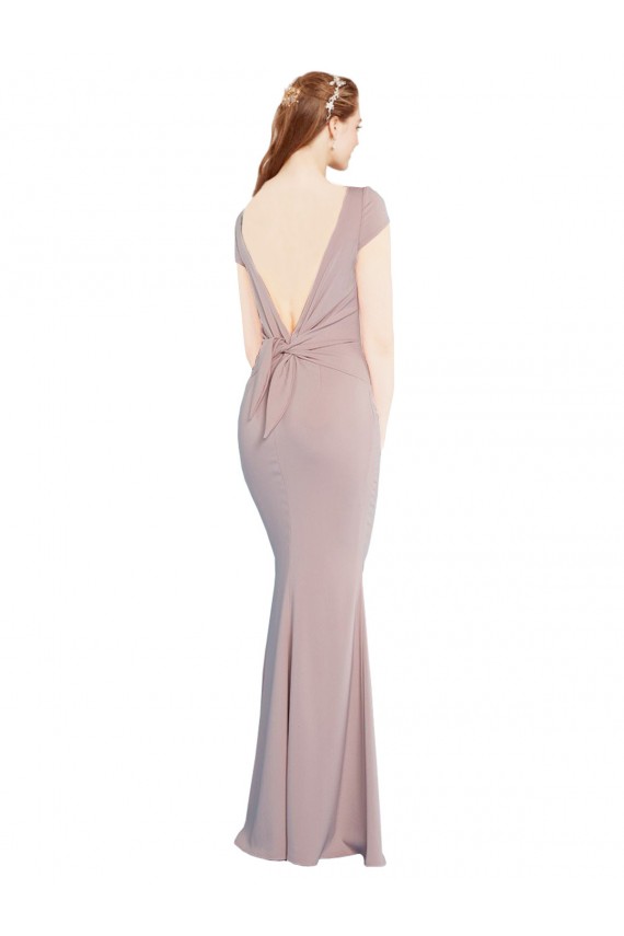 Cap Sleeves Dusty Pink Tie Back Mermaid Boat Neck Formal Evening Gown / Prom Dress / Bridesmaid Dress Mississauga
