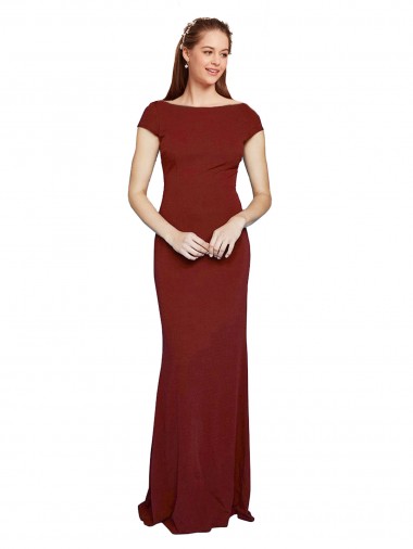 Cap Sleeves Burgundy Keyhole Back Mermaid Round Neck Formal Evening Gown / Prom Dress / Bridesmaid Dress Mississauga
