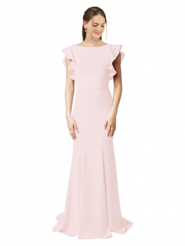Ruffle Sleeves Pink V-Back Mermaid, Sheath Jewel Neck Black Tie Prom Dress / Bridesmaid Dress Mississauga