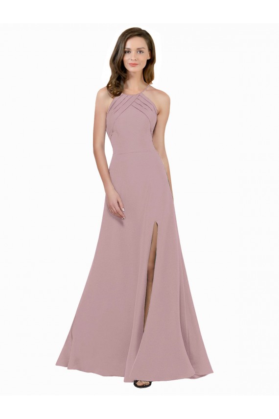 Sleeveless Dusty Pink Keyhole Back A-Line Jewel Neck Prom Dress / Bridesmaid Dress Mississauga