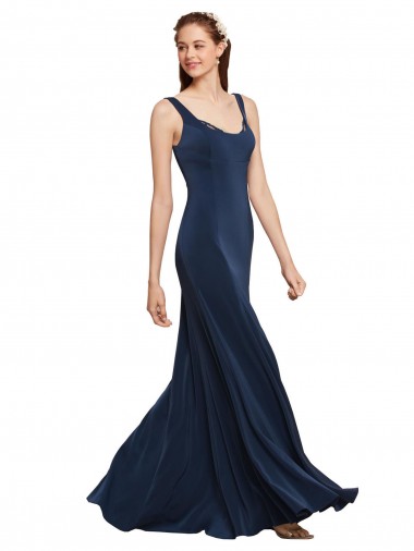 Sleeveless Dark Navy Low Back A-Line Round Neck Prom Dress / Bridesmaid Dress Mississauga