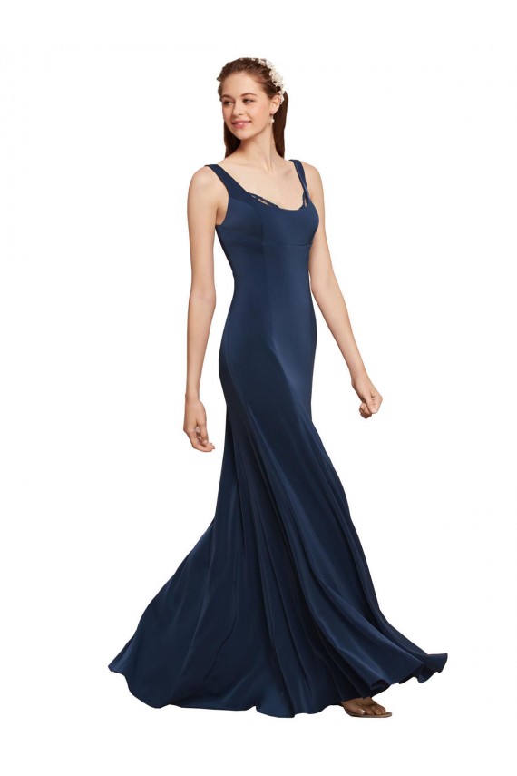 Sleeveless Dark Navy Low Back A-Line Round Neck Prom Dress / Bridesmaid Dress Mississauga