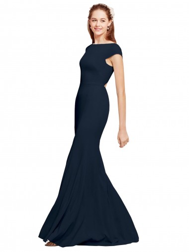Sleeveless Dark Navy Open Back A-Line Boat Neck Formal Evening Gown / Prom Dress / Bridesmaid Dress Mississauga