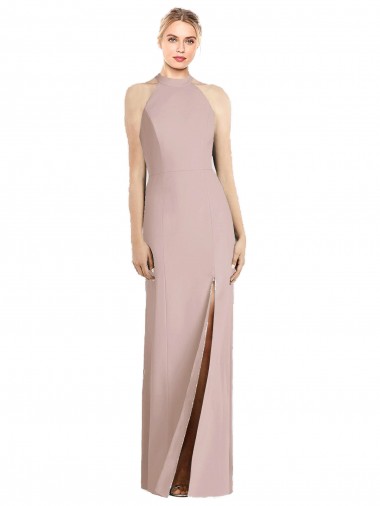 Sleeveless Dusty Pink Open Back Trumpet Halter Neck Semi Formal Evening Dress / Bridesmaid Dress Mississauga