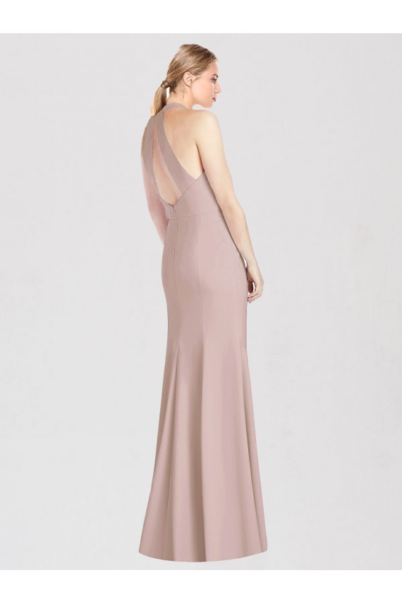 Sleeveless Dusty Pink Open Back Trumpet Halter Neck Semi Formal Evening Dress / Bridesmaid Dress Mississauga