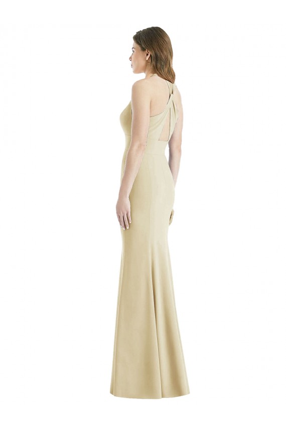 Sleeveless Champagne Criss Cross Open Back Trumpet Bateau Neck Semi Formal Evening Dress / Prom Dress / Bridesmaid Dress Mississauga