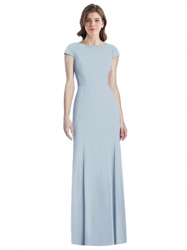 Cap Sleeves Light Sky Blue Open Back Trumpet Bateau Neck Formal Dress / Bridesmaid Dress Mississauga