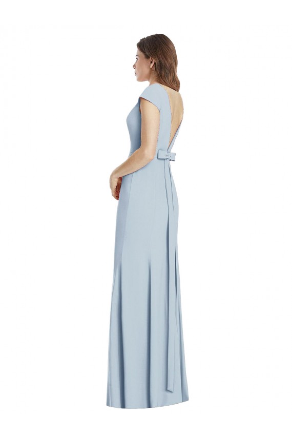 Cap Sleeves Light Sky Blue Open Back Trumpet Bateau Neck Formal Dress / Bridesmaid Dress Mississauga
