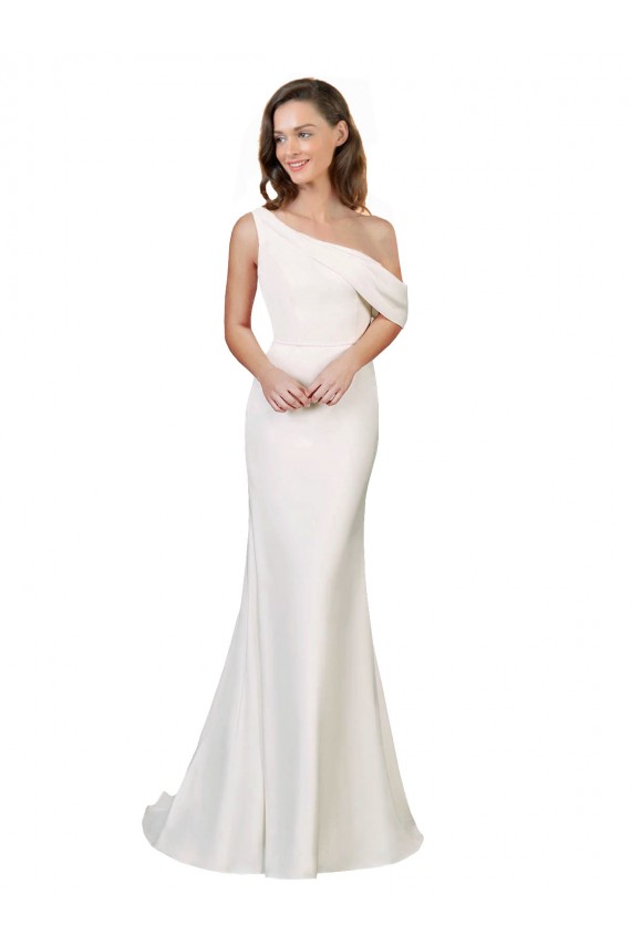 Sleeveless Ivory Sheath Stretch Crepe One Shoulder Formal Evening Gown / Prom Dress / Bridesmaid Dress Mississauga
