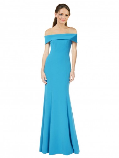 Sleeveless Peacock Blue Sheath Off the Shoulder Formal Dress / Bridesmaid Dress Mississauga