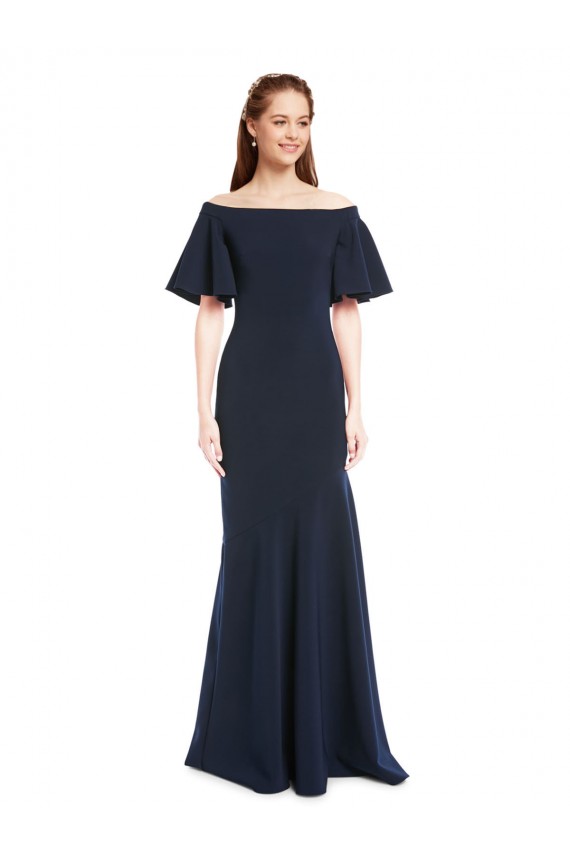 Short Sleeves Dark Navy Mermaid Off the Shoulder Bridesmaid Dress / Formal Dress Mississauga