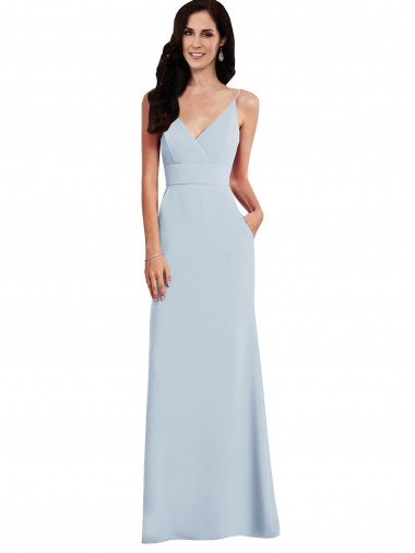 Sleeveless Light Sky Blue V-Back Trumpet Spaghetti Straps Formal Dress / Bridesmaid Dress Mississauga