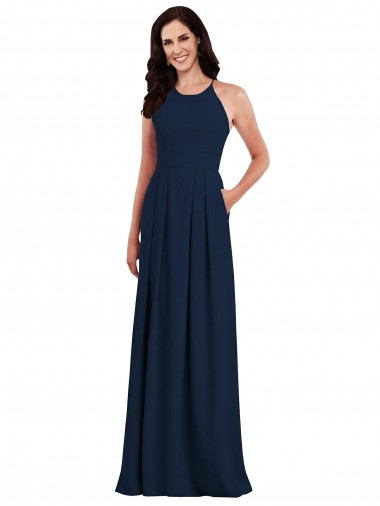 Sleeveless Dark Navy Criss Cross Open Back Trumpet Halter Neck Semi Formal Evening Dress / Bridesmaid Dress Mississauga