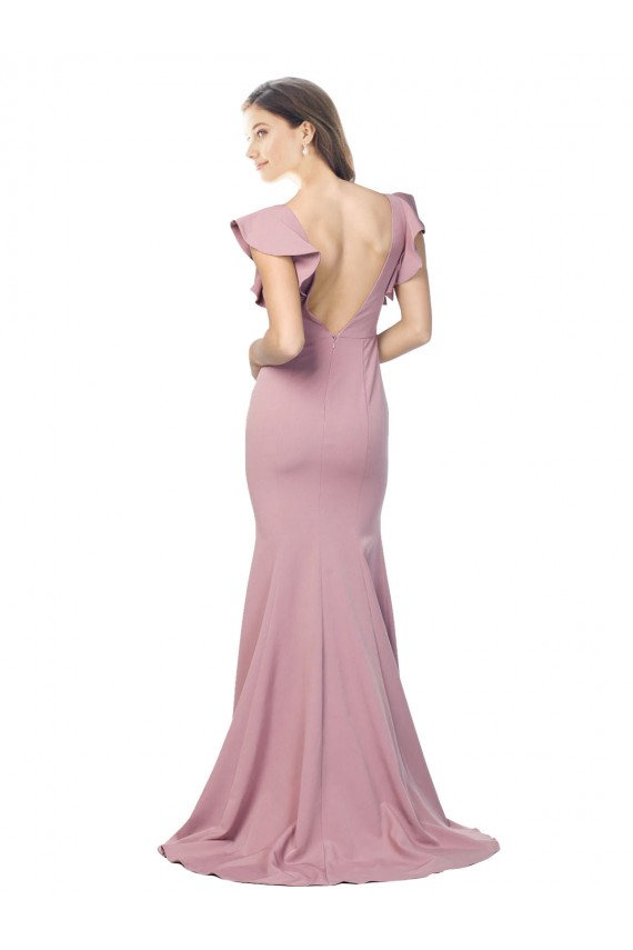 Flutter Sleeves Dusty Pink Low Back Mermaid Round Neck Formal Evening Gown / Prom Dress / Bridesmaid Dress Mississauga