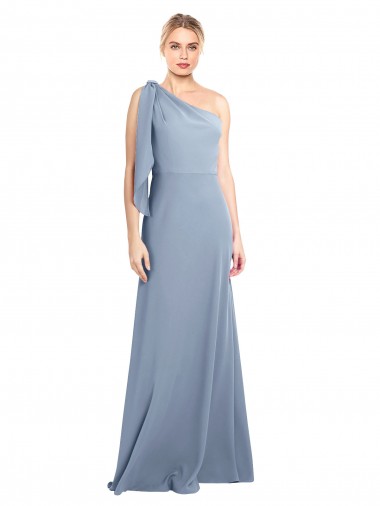 Flutter Sleeves Smoke Blue Sheath One Shoulder Formal Dress / Bridesmaid Dress Mississauga